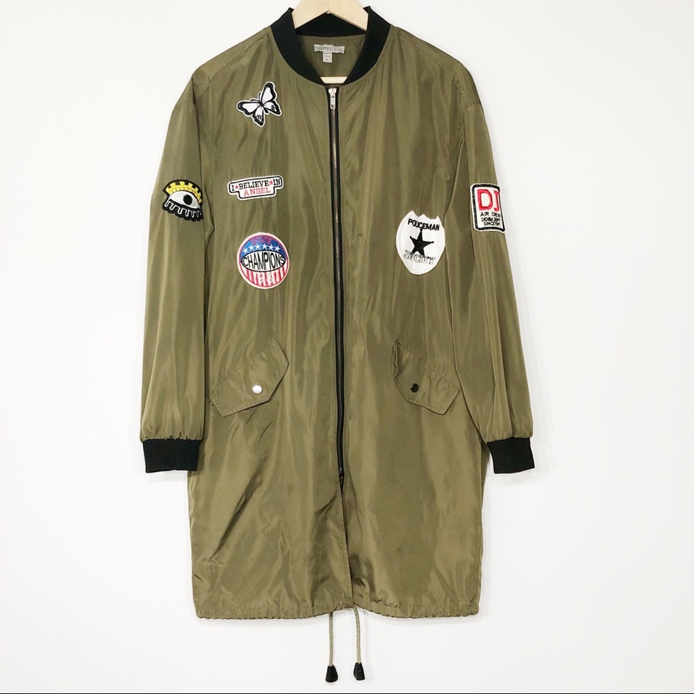 Olive Green Long Windbreaker Bomber Jacket